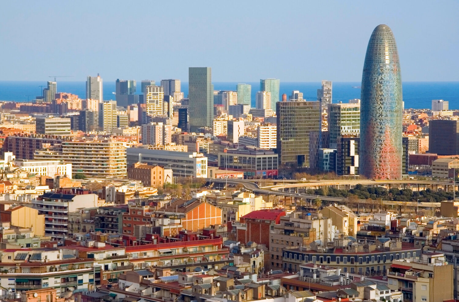 Bird's eye view of the Agbar Tower in Barcelona (Spain)